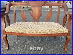 Antique? Cherry Settee Loveseat Bench Couch? Empire Carved Parlor Vintage Entry