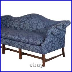 Antique Chippendale Camelback Sofa with Scroll Arms, Blue, C1930