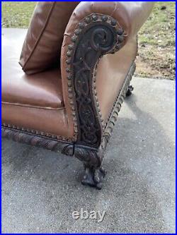 Antique Chippendale Style Mahogany Wing Chair Ball & Claw Williamsburg Style