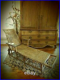Antique Circa 1910 Tightly Woven Chaise Lounge Adjustable- Gorgeous