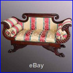 Antique Classical American Empire Carved Flame Mahogany Settee, circa 1830