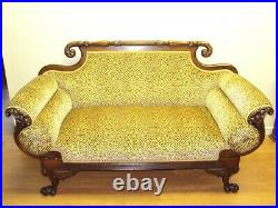 Antique Couch Sofa Settee Walnut, Empire Style, Claw Feet, Griffon, ca. 1840