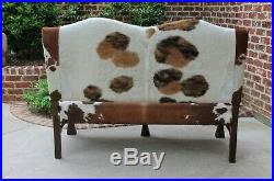 Antique Cowhide & Leather Sofa Couch Settee Mahogany Western Ranch Cabin Lodge