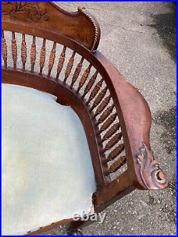 Antique Curved Settee Loveseat Bench Carved Ornate Spindles Clawfoot French TLC