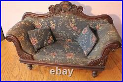 Antique Doll Couch Victorian Fainting Couch Sette Lounge Toile wooden Upholstery