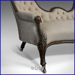 Antique Double Spoonback Sofa, English, Walnut, Camel Back, Victorian, 1850