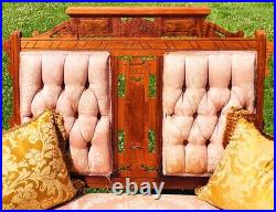 Antique EASTLAKE Victorian Sofa Settee & Chair Hand Carved Walnut Pinkish White