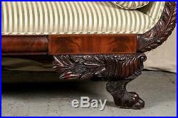 Antique Early 19th Century American Federal Sofa Flamed Mahogany Carved (87410)
