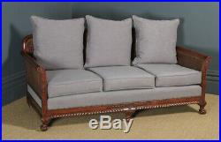 Antique Edwardian Chippendale Style Three 3 Piece Mahogany & Cane Bergere Suite