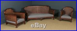 Antique Edwardian Chippendale Style Three 3 Piece Mahogany & Cane Bergere Suite