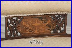 Antique Edwardian Rosewood & Mahogany Marquetry Inlaid Upholstered Sofa Couch
