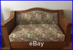 Antique Empire Mission Style Oak Sofa Loveseat Fold-out Bed Daybed Early 1900's