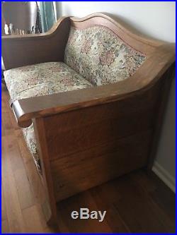 Antique Empire Mission Style Oak Sofa Loveseat Fold-out Bed Daybed Early 1900's