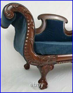 Antique Empire Neo-Classical Carved Swan Mahogany Sofa Love Seat Settee 59.5