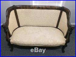 Antique Empire Style Settee Barrel Chair and Rocker 3pc Set 1920's Wooden Caster