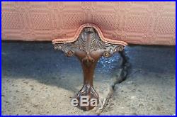 Antique English Chippendale Carved Mahogany Camelback Sofa Ball & Claw Feet