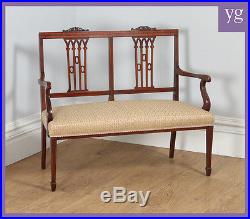 Antique English Edwardian Inlaid Mahogany Ladies Salon Sofa / Couch / Settee