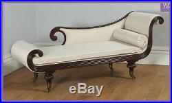 Antique English Regency Mahogany Scroll End Chaise Longue Sofa Couch Settee