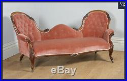 Antique English Victorian Double Spoon Ended Mahogany Carved Sofa Settee Couch