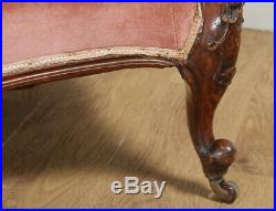Antique English Victorian Double Spoon Ended Mahogany Carved Sofa Settee Couch
