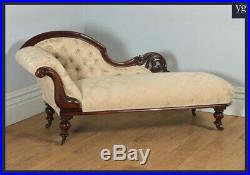 Antique English Victorian Mahogany Upholstered Chaise Longue Settee Sofa Couch