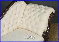 Antique English Victorian Mahogany Upholstered Chaise Longue Sofa Couch Settee