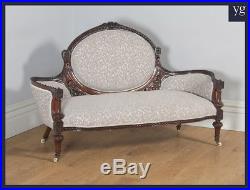 Antique English Victorian Walnut Upholstered Couch Sofa Settee (Circa 1860)