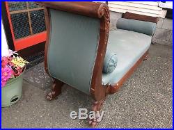 Antique Fainting Couch 1800s Victorian Chaise Sofa Bench Sleigh Carved Ornate