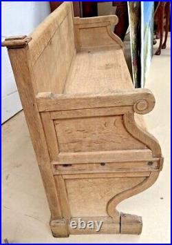 Antique French 5 Foot School Church Pew Bench In Natural Oak Rustic Farmhouse