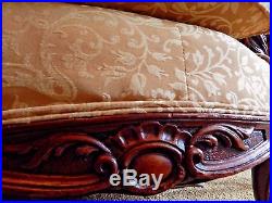 Antique French Art Nouveau Sofa Upholstered In Soft Mustard Yellow Crypton