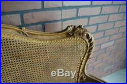 Antique French Carved Cane Settee and Chairs Rococo Bench Seat and Chairs Set