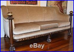 Antique French Empire Mahogany Sofa Ormolu Mounts Carved Classical Settee 19th c