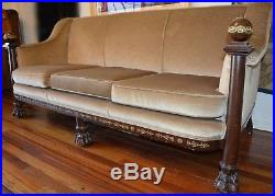 Antique French Empire Mahogany Sofa Ormolu Mounts Carved Classical Settee 19th c