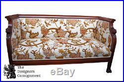 Antique French Empire Style Lion Carved Mahogany Settee Sofa Bench Krewel Seat
