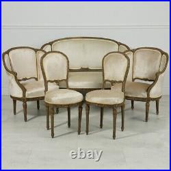 Antique French Louis XVI 1850's 5 piece Settee Sofa chair set Original finish