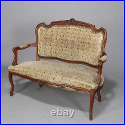 Antique French Louis XVI Carved Walnut Parlor Set, Settee and Armchairs