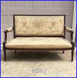 Antique French Louis XVI Settee with Original Aubusson Tapestry Fabric, 19th C