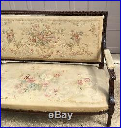 Antique French Louis XVI Settee with Original Aubusson Tapestry Fabric, 19th C