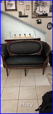 Antique French Louis XVI Style Barrel Back Gilt Carved Frame Settee
