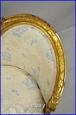 Antique French Louis XVI Style Victorian Gold Giltwood Petite Loveseat Settee