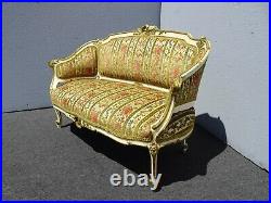 Antique French Louis XV Country Low Profile Gold & Red Stripped Velvet Settee