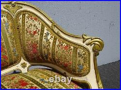 Antique French Louis XV Country Low Profile Gold & Red Stripped Velvet Settee