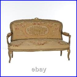 Antique French Louis XV Giltwood & Aubusson Tapestry Sofa C1860