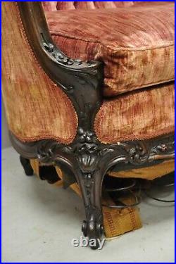 Antique French Louis XV Rococo Style Ornate Carved Mahogany Settee Loveseat Sofa
