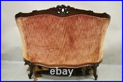 Antique French Louis XV Rococo Style Ornate Carved Mahogany Settee Loveseat Sofa