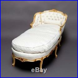 Antique French Louis XV Style Carved & Gilt Button Back Recamier, circa 1830