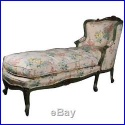 Antique French Louis XV Style Carved, Gilt and Paint Decorated Chaise Lounge