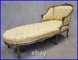 Antique French Louis XV Style Chaise Lounge With Brocade Upholstery