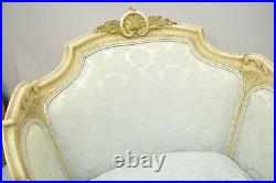 Antique French Louis XV Style Cream Distress Painted Recamier Chaise Lounge Sofa