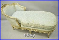 Antique French Louis XV Style Cream Distress Painted Recamier Chaise Lounge Sofa